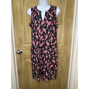 Lands' End Swim Coverup Women's Sleeveless Dress Cotton Jersey Black Pink Small